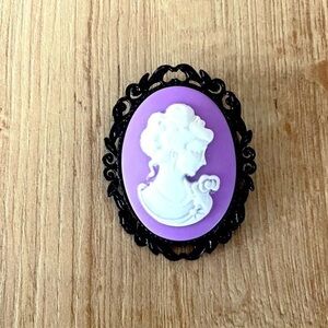 Purple and White Lady Cameo Pastel Goth Brooch, Victorian Style, Handmade, NWT